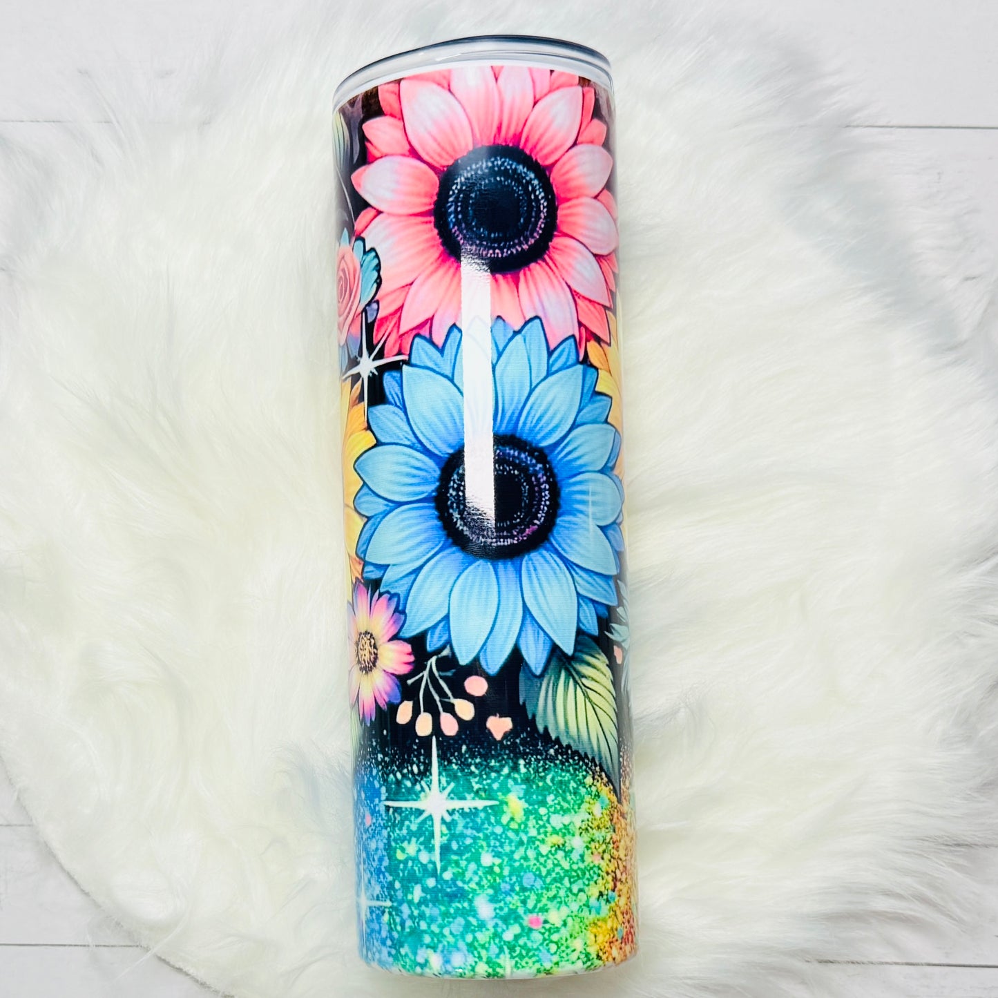 πΈ 30oz Sublimated Tumbler β Colorful Sunflower & Glitter Design