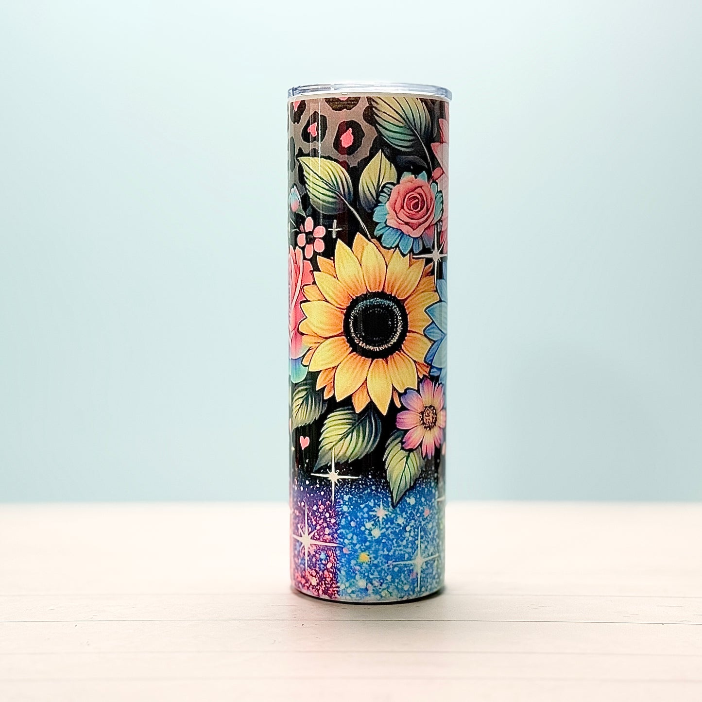 πΈ 30oz Sublimated Tumbler β Colorful Sunflower & Glitter Design