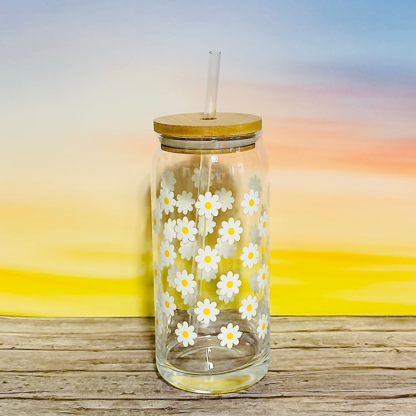 πΌ 20oz Glass Beer Can Tumbler β White Florals with Yellow Centers πΌ
