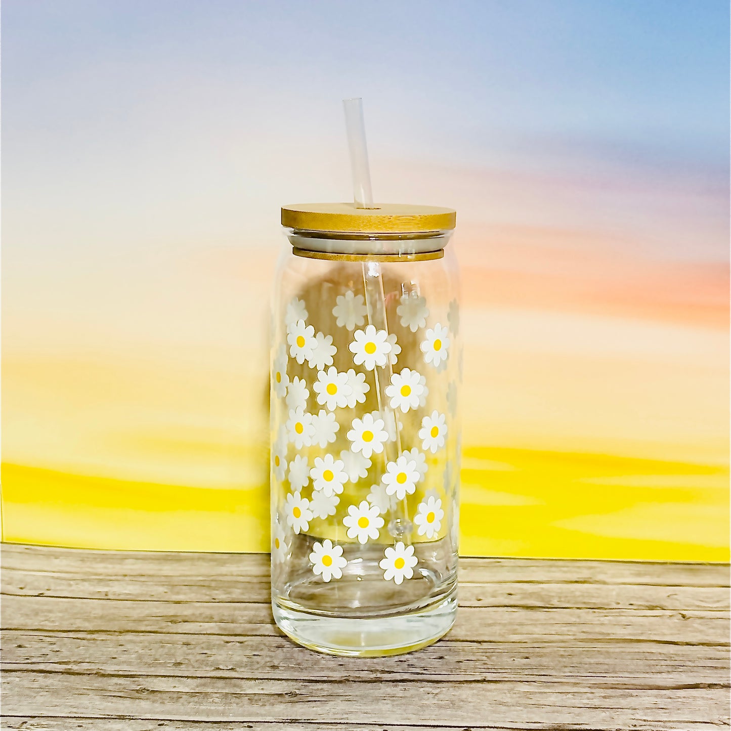 πΌ 20oz Glass Beer Can Tumbler β White Florals with Yellow Centers πΌ